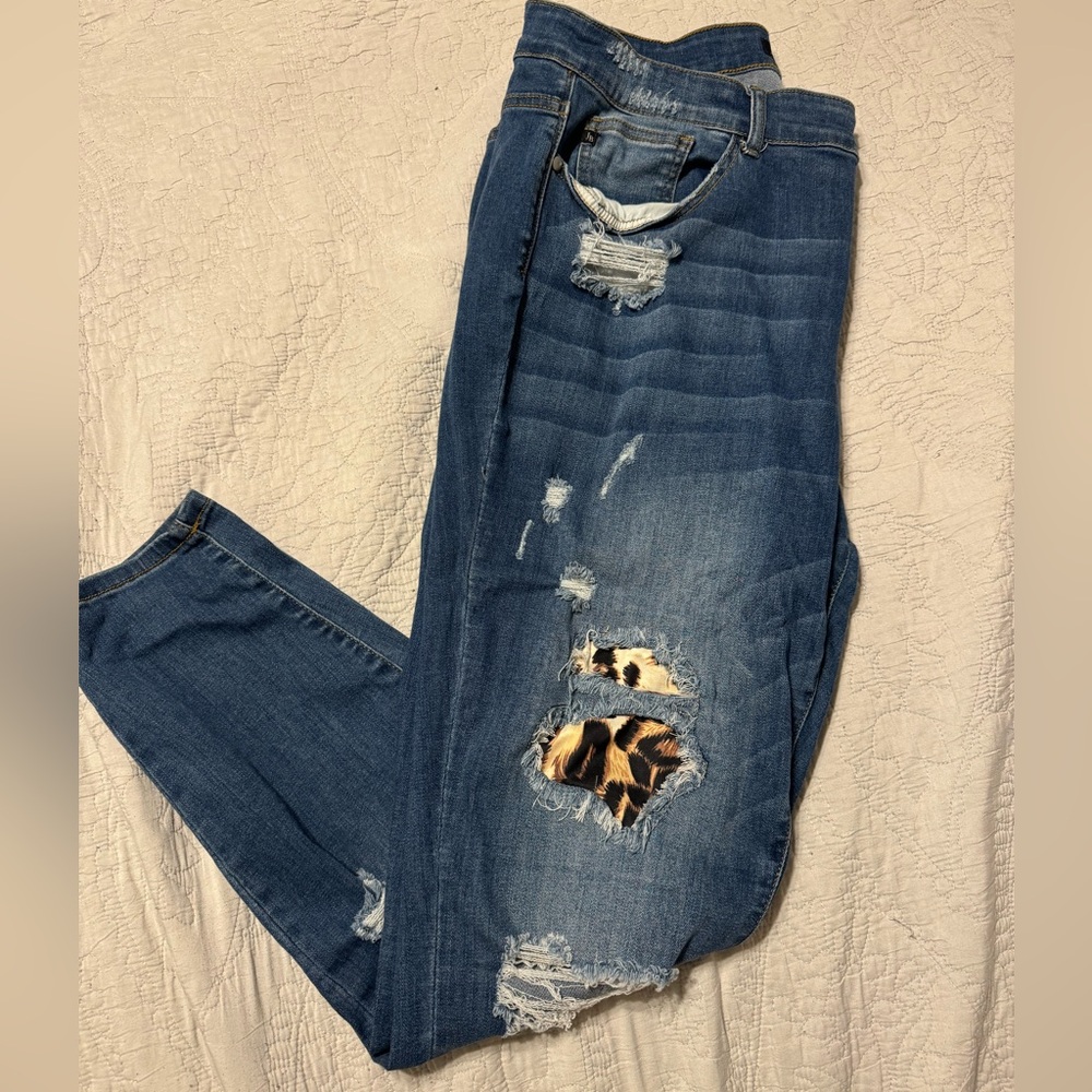 Judy Blue Distressed Denim with Leopard Accent